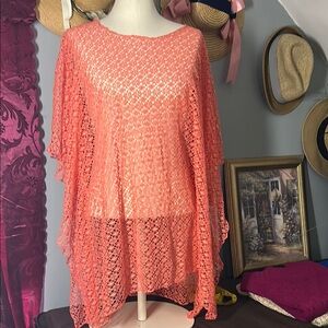 Coral Lace Poncho Top